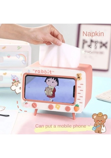 Createtech Beyaz-kore İns Yaratıcı Sevimli Kız Kalp Sevimli Tv Modeli Cep Telefonu Standı Masaüstü Çekmece Kağıt Havlu Kutusu Doku Kutuları Peçete Tutucu Beyaz