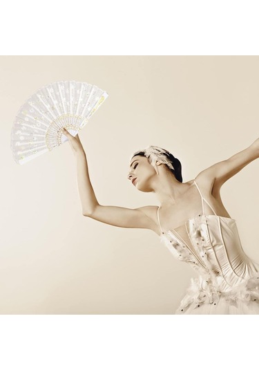 Beluga Yelpaze Şık Doğal Serinletici Pullu Gelin Yelpaze Beyaz