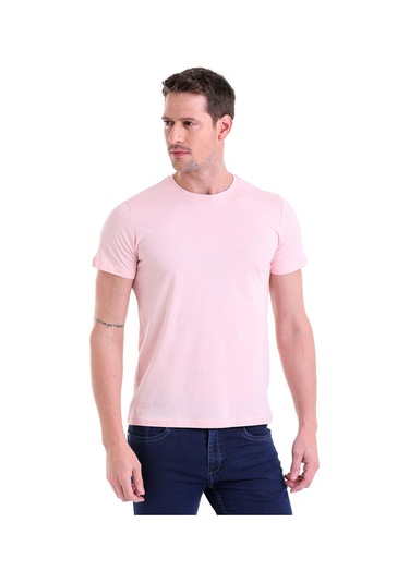 Hatemoğlu Regular Fit Pamuk Bisiklet Yaka Düz Erkek Tişört Pembe