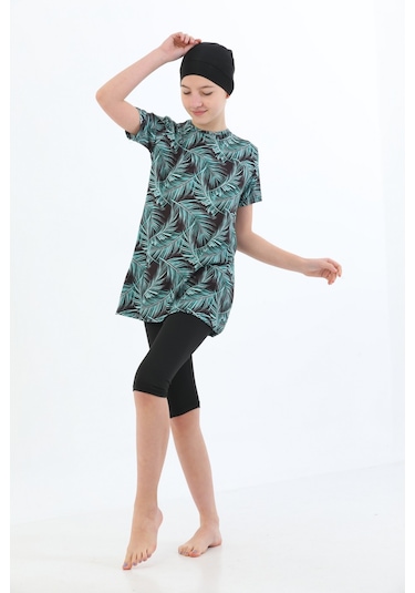 Yeşil Kız Çocuk Mayo Havuz Mayo Deniz Mayo Kısa Kol Çocuk Mayosu Yeşil