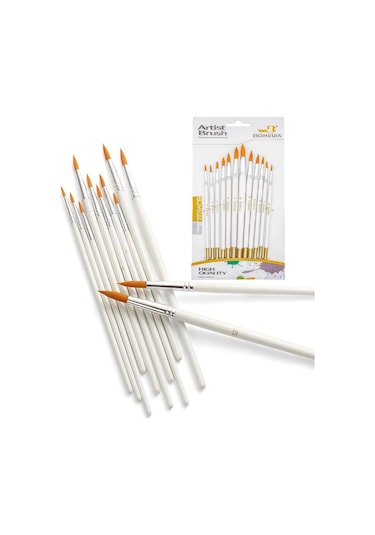 Hannah 12 Adet Beyaz Resim Fırçası Akrilik, Sulu, Yağlı ve Guaj Boya İçin