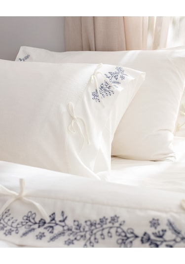 Madame Coco Relief King Size %100 Pamuk Bağlamalı Nevresim Takımı - Ekru/lacivert Çok Renkli