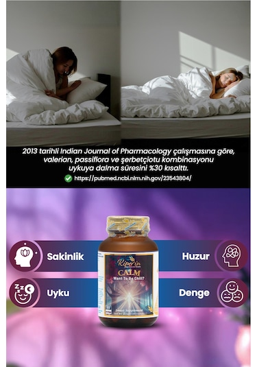 Kiperin Calm ''relax'' Passiflora, Safran, 5-htp, Valerian, ... 9 İçerik 30 Günlük Akıllı Gıda Takviyesi