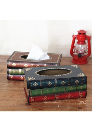 Sones Retro El Çizimi Kitap Stili Mendil Kutusu Kılıfı Yeşil