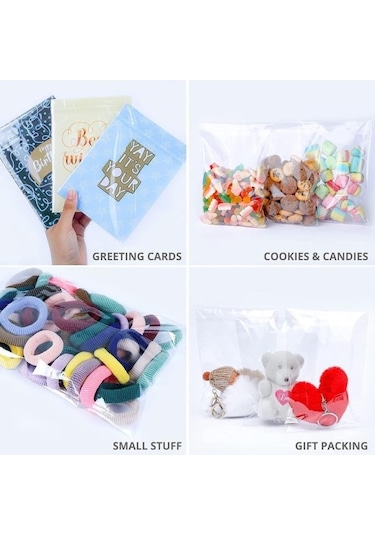 100 Adet 8x12 Kendinden Yapışkanlı Açılıp Kapanabilir Şeker Kurabiye Şeffaf Plastik Poşet Torba