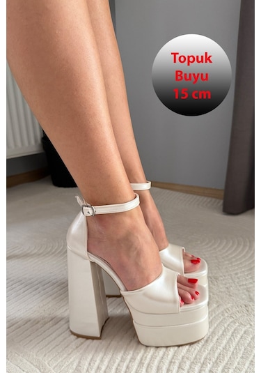Preshley Kadın Elina Sedef Beyaz Tek Bantlı 15 Cm Platform Topuklu Ayakkabı