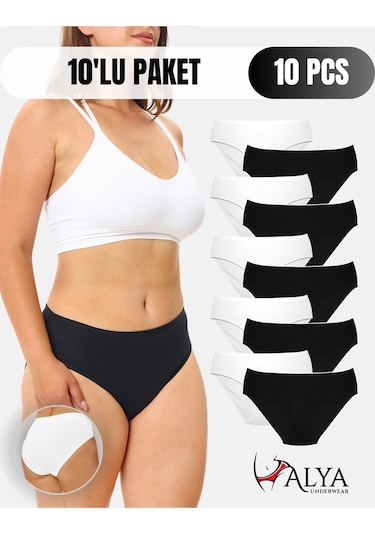 Alya Underwear Kadın Külot Basic Slip Renkli Pamuklu Iç Çamaşırı 10'lu Paket Multicolor-x32 Siyah - Beyaz X30