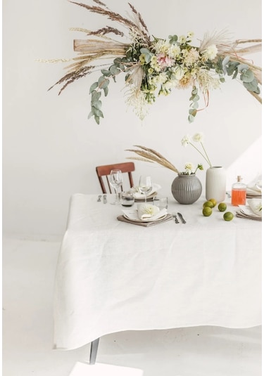 WellstilPremium Keten Masa Örtüsü  Beyaz