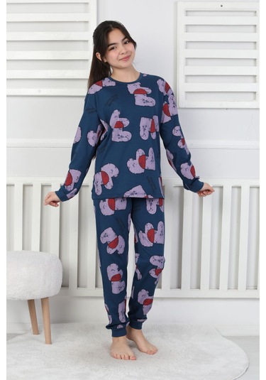 Tangled Hearts Desenli Kız Çocuk Pijama Takımı 8-13 Lacıvert