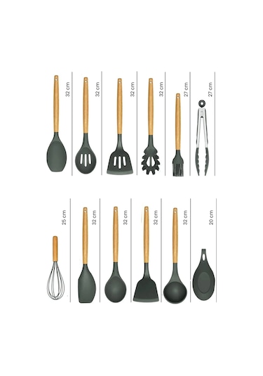 Valletta Mikla Isıya Dayanıklı 33 Parça Silikon Spatula Seti Gri