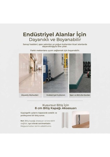 Espumo Kompozit Süpürgelik 8 cm Kaşmir | Suya Dayanıklı Parke Duvar Süpürgelik 2,40 m ESP207 -