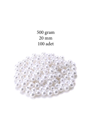 500 Gram 20mm Beyaz Renk Plastik İnci Boncuk Çanta Ve Takı Yapım Boncuğu 100 Adet