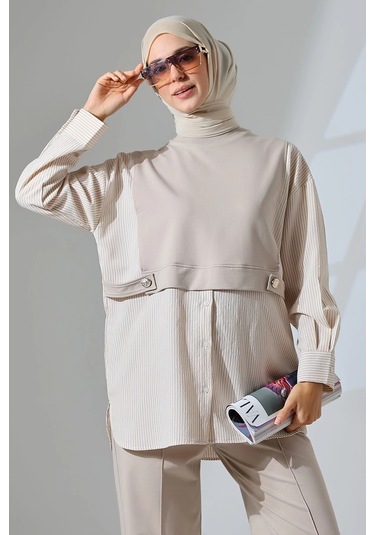 Kadın Taş Rengi Mevsimlik Penye Alt Üst Spor Ve Rahat Tesettür Takım Taş Rengi