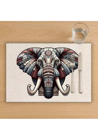 Fil Bereket Tasarımlı Amerikan Servis, Tabak Altlığı & Şık Masa Dekoru, Ev Hediyesi, 2 Adet Krem