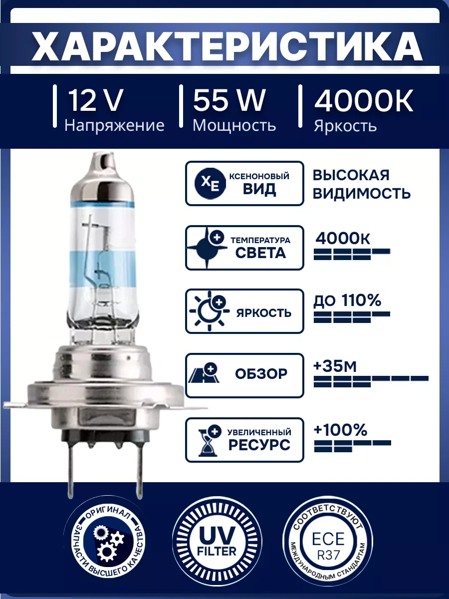 Rich Car Araba Farları H7, 4000k, 2 Adet 230625394