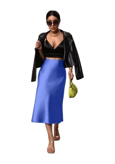 Kadın Saten Kalça Balık Etek Kraliyet Mavisi