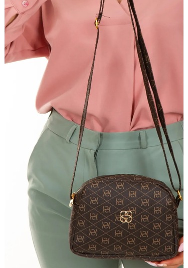 Bizoon Np286 Kadın, Desenli Çapraz Askılı Omuz Çantası 20x15x6 Cm Kahve Kahverengi