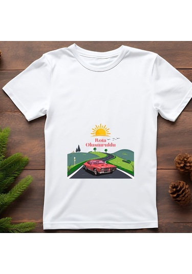 Rota Oluşturuldu Baskılı Tişört Eğlenceli Ve Mizahi Tasarım Tişört Beyaz