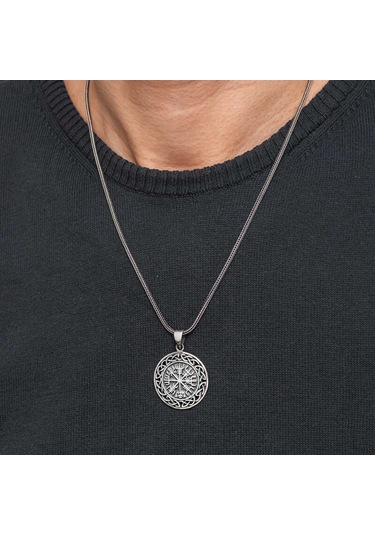 Gümüş Viking Pusula Erkek Kolye