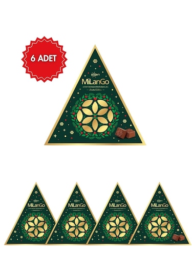 Milango Antep Fıstıklı Üçgen Çikolata Kutusu 205 G X 6 Adet Hediyelik Bol Fıstıklı Premium Çikolata Paketi