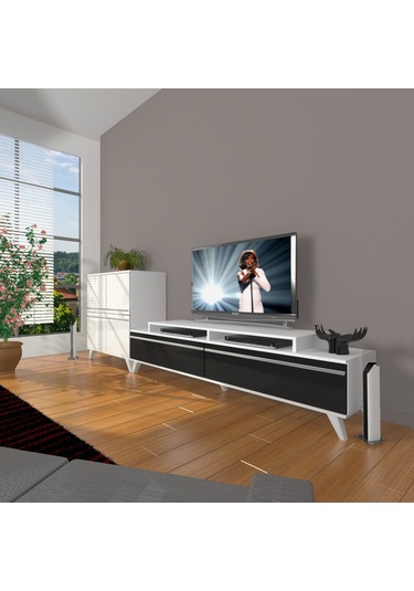 Decoraktiv Ekoflex On Mdf Retro Tv Ünitesi Tv Sehpası Beyaz - Siyah
