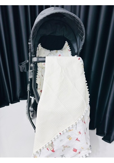 Şato 90 100 Çift Katlı Pikeli Müslin Battaniye Yastık Ve Alt Açma 3lü Set - Krem Krem