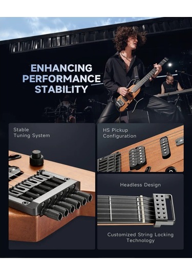 Donner Hush-x Headless Traveller Elektro Gitar Seti Natural