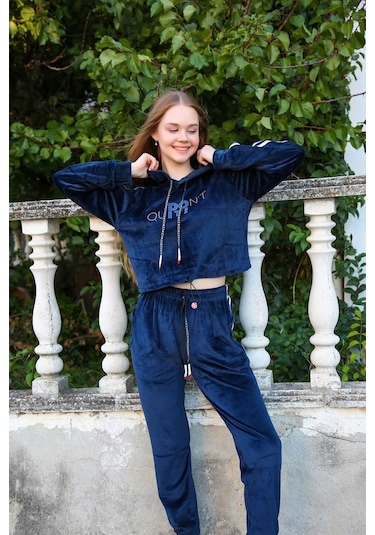 Akbeniz Kadın Kadife Kapşonlu Eşofman Takım 9059