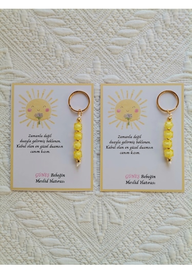 24 Adet Özel Tasarım Güneş Ve Sarı Anahtarlık Hastane Yeni Doğan 40 Mevlidi Dağıtmalık Hediyelik