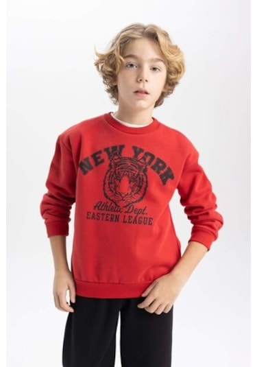 DeFacto Erkek Çocuk Bisiklet Yaka Baskılı Sweatshirt B7822A8NSBR66 Bordo