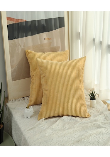 2 Adet 18x18 İnç Sarı Kadife Yumuşak Döşeme Kare Yastık Kılıfı Yastık Kılıfı Çok Renkli