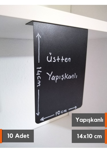 10 Ad Pvc Karatahta Siyah Etiket Pano 14x10 Cm Yapışkanlı İsimlik