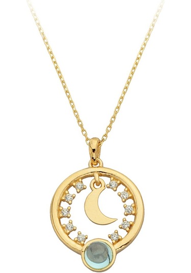 Altın Mavi Taşlı Halka Ay Kolye 80172362