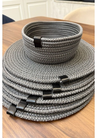 Amerikan Servis Supla 6lı Takım Ve Ekmek Sepeti Tabak Altlığı Sunum Gri