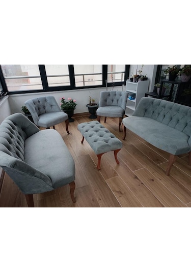 Gri Kazayagı Cay Seti 2 2 1 1 Puf Hediye