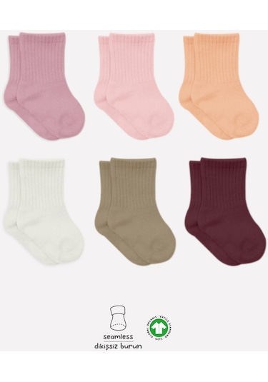 Bistyle Colors 6lı Penye Düz Soket Çorap Bs6000 Gül Kurusu 001