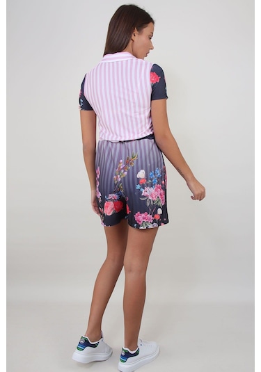 Alexandergardı Çiçek Desenli Gömlek Yaka Tulum B19-1510 Mor