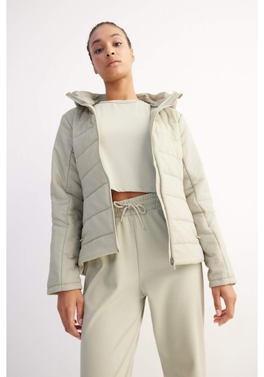 DeFactoFit Su İtici Cepli Fermuarlı Kapüşonlu Mont D6089AX25SPKH513 Haki