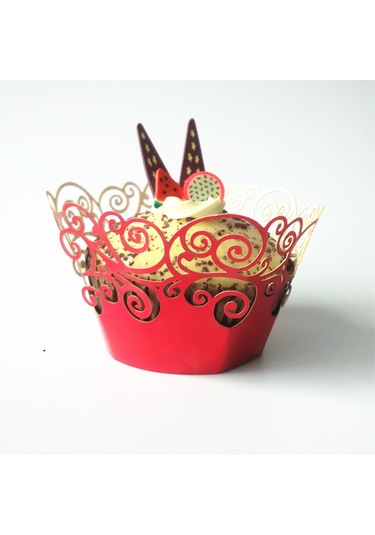 Suntek 50 Adet Metalik Kırmızı Bulut Dantel Düğün Cupcake
