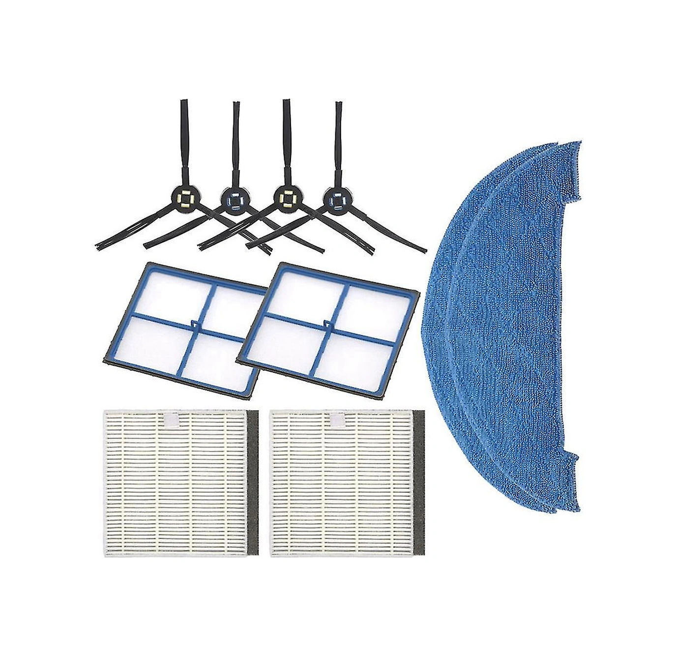 Dofolink Ilıfe V8 Plus/v8s Robot Süpürge Yedek Parçaları Seti - 2 Hepa Filtre, 2 Başlangıç Filtresi, 4 Yan Fırça, 2 Mop Bezi - Yumuşak Nilon Saçlı, Zemin Koruyucu, Derin Temizleme