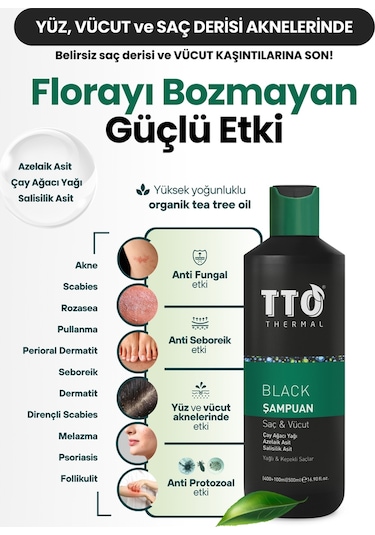 Tto Saç Ve Vücut Şampuanı 500 Ml Black Çay Ağacı Yağı / Tea Tree Oıl Tüm Saçlar
