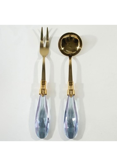 Diamond 2 Parça Et Çatalı Ve Sos Kepçesi Seti Mavi Altın