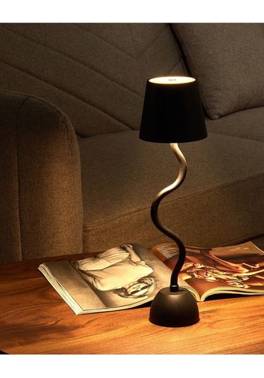 Beliani Siyah Kablosuz Kavisli Led Masa Lambası, Dimmerli, Usb Şarjlı Ve Modern Tasarım Lambader Diğer