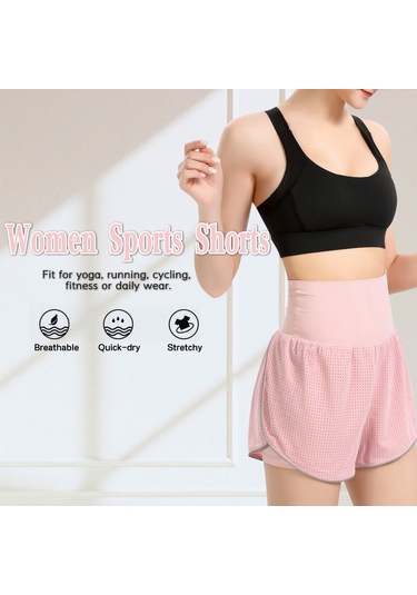 Gajeena Kadın Yüksek Bel Spor Şortu - Nefes Alabilen Mesh Kumaş, Yoga Ve Koşu İçin Pembe