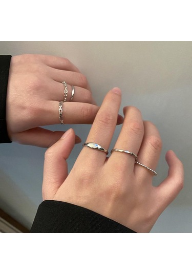 If Me Moda Kelebek Kalp Gümüş Yüzük Seti Yapay İnciler Mücevher Zirkon Kristal Yüzükler Kadınlar Takı Aksesuarları İçin 18 Çok Renkli