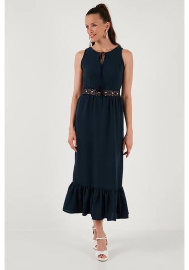Lela Regular Fit Volanlı Kolsuz Midi Bayan Elbise 611El574 Lacivert