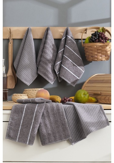 ﻿Rebeka Home Collection Sophia El Yüz Mutfak Havlu Seti 6'lı 30 x 50 CM Gri