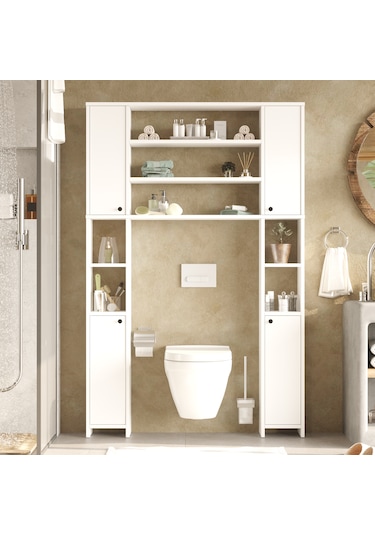 Robin Home Opal Çok Amaçlı Tuvalet Banyo Dolabı Kapaklı Rafı Beyaz