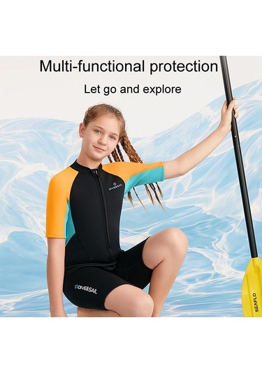 Dıve & Saıl 2.5mm Çocuklar Sıcak Kısa Kollu Tek Parça Wetsuit Gençlik Şnorkel Sörf Elbisesi Koyu Mavi