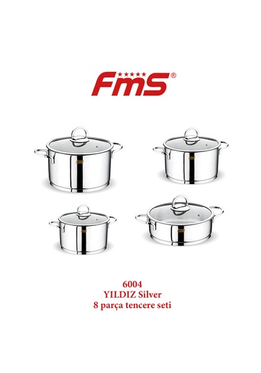 Fms Yıldız 8 Parça İndüksiyonlu Tencere Set Silver 18 X 20 X 24 X 24 CM